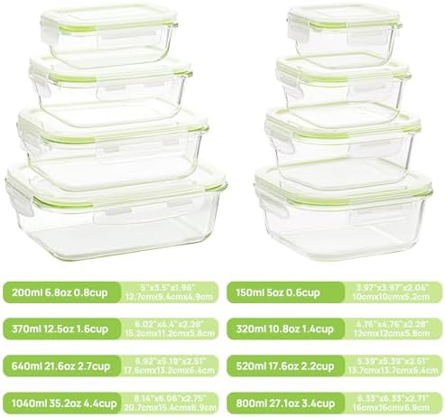 Vtopmart 8 Pack Glass Food Storage Containers with Lids Glass Green - Image 2