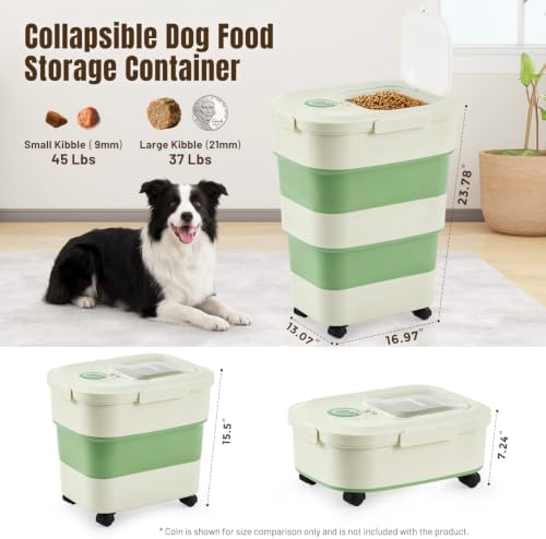 ZOMISIA 40-50lbs Collapsible Dog Food Storage Container with Wheels, Green - Image 2