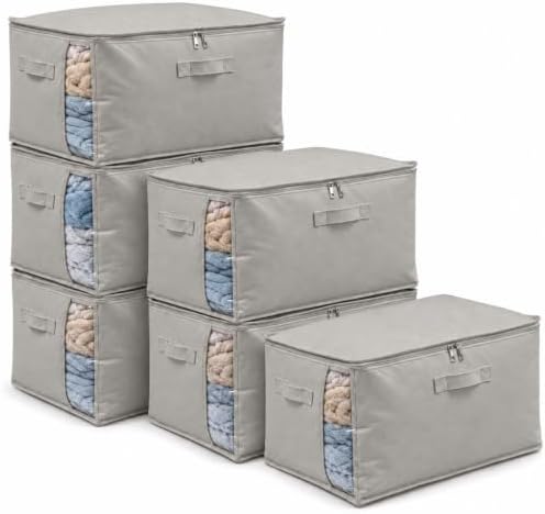 6 Pack Canvas Comforter Storage Bags for Clothes & King Comforters, Grey by Vailando