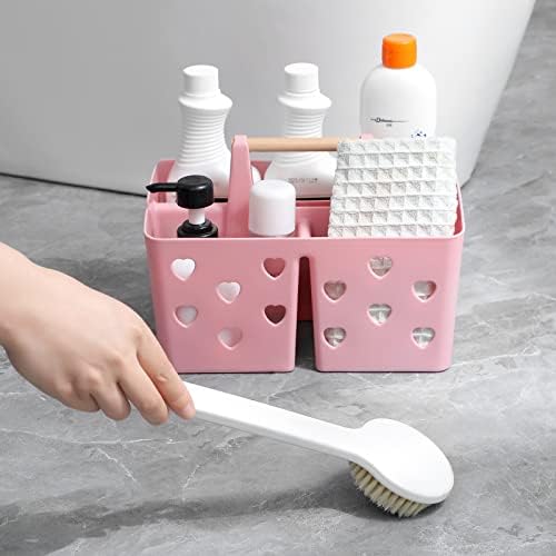 Portable Shower Caddy Plastic Shower Basket Organizer with Handle, Pink - Image 4