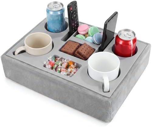 Yerliker Couch Tray Cup Holder, Flannel Sofa Caddy Waterproof,Gray by Yerliker