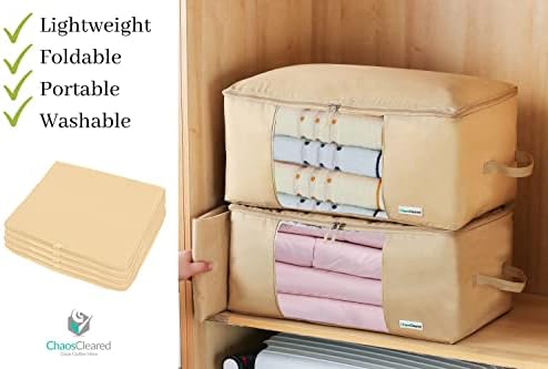 Comforter Storage Bag - Folding Organizer bag for King/Queen Comforters, Pillows, Blankets, Bedding/Quilt, Blanket, Duvet, Large Collapsible Organizers, 24"x14"x11" (Beige, 1-Pack) - Image 5
