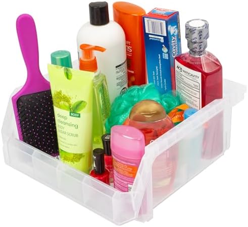 ReadySpace Medium-Wide Stackable Plastic Storage Bins, 4-Pack, Clear - Image 4