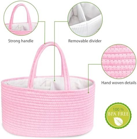 ABenkle Diaper Caddy Organizer, Boho Rustic Cotton Rope Nursery Baby Basket, Changing Table Organizer for Baby Diaper Storage and Baby Shower - Image 5