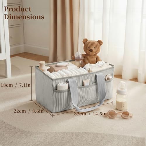 Baby Diaper Caddy Organizer with Portable Changing Mat-Portable Baby Organizers and Storage, Gift for Baby Shower, Corduroy Baby Essentials Organizer with Removable Dividers (Gray) - Image 2