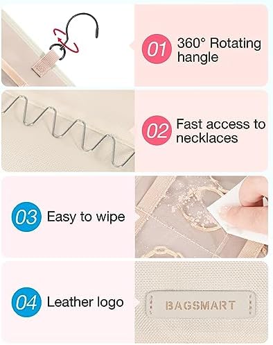 BAGSMART Hanging Jewelry Organizer Necklace/Earring/Ring 2-Sided L Beige - Image 4