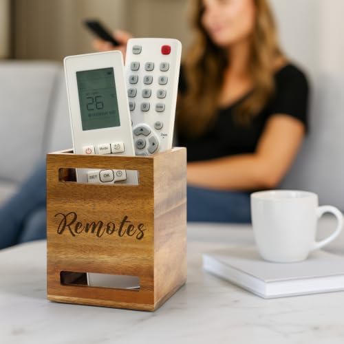 Acacia Wood TV Remote Control Holder Wall Mount Recliner Controller Caddy - Image 2