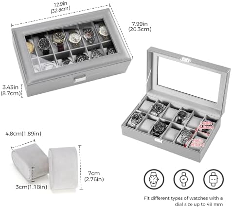 ProCase Watch Box Organizer, 12 Slot Watch Display Case, Grey - Image 5
