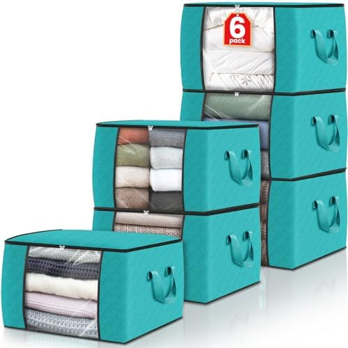 Fab totes 6 Pack Storage Bags for Clothes Blanket Storage Bins with Lids by Fabtotes