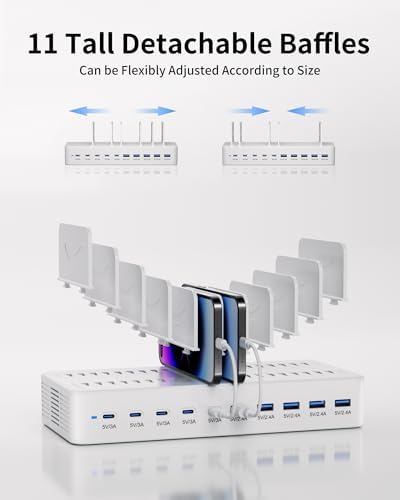 100W Charging Station for Multiple Devices, 10-Port USB Fast Charger, White - Image 5