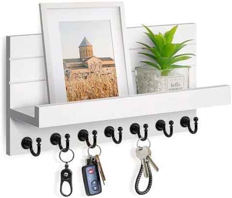 HONJIN Key Holder for Wall: Upgraded 7 Sturdy Key Hooks Easy Installation Mail Organizer Wall Mount Hanging Key Rack for Kitchen and Entryway Decor by HONJIN
