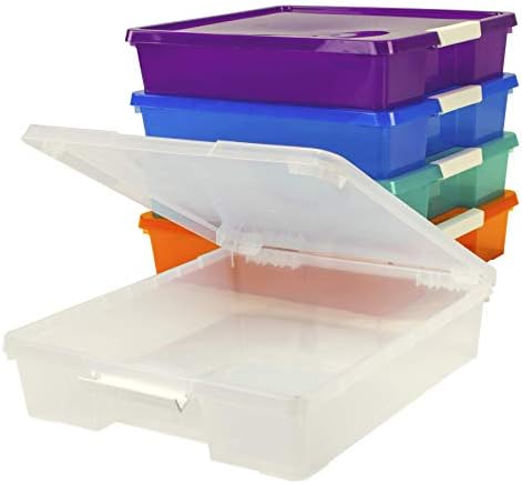 Storex Classroom Craft Project Box – Stacking Plastic Organizer Fits 12x12 Scrapbooking Paper, Assorted STEAM Colors, 5-Pack (63202C05C) - Image 6