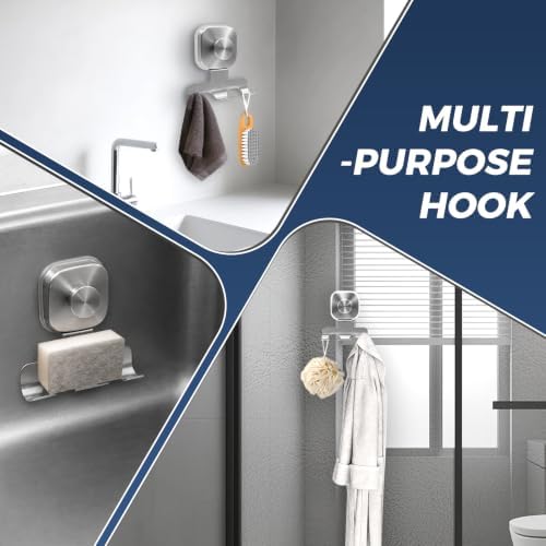 Square Suction Cup Razor Holder for Shower,Heavy-Duty 7KG Suction Hooks for Razor,Towel,Loofah,Removable Damage-Free Metal Shower Hook,Shaver Holder,2 Pack(Brushed Silver) - Image 6