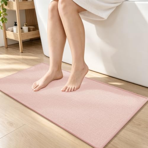 chakme Bathroom Rugs Mat 32x17, Ultra Thin Non Slip Bath Mat Quick Dry Absorbent Bath Mat for Bathroom Floor, (Pink, 32"x17") by CHAKME