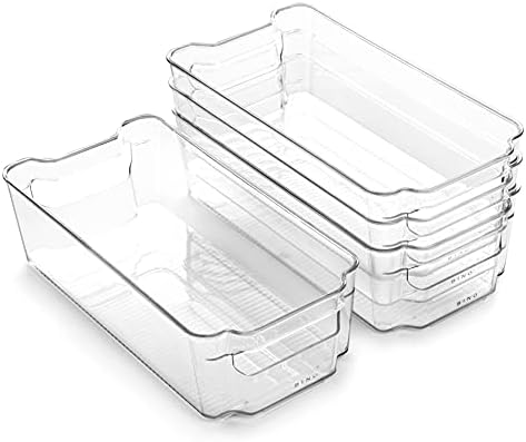 BINO | Stackable Storage Bins, Medium - 4 Pack | The Stacker Collection | Clear Plastic Storage Bins | Organization and Storage Containers for Pantry & Fridge | Multi-Use Organizer Bins | BPA-Free by BINO