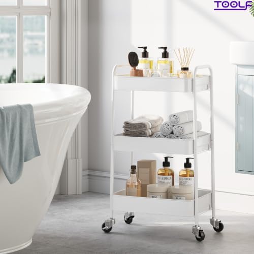 TOOLF 3 Tier Metal Rolling Cart, Utility Storage Cart with Wheels, White - Image 6