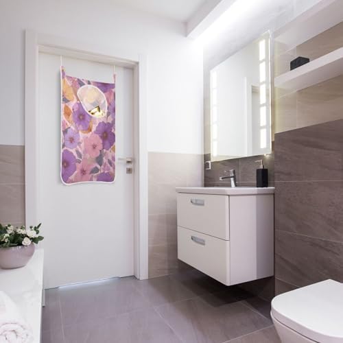 Hanging Laundry Hamper Bag Over the Door Laundry Hamper Wall Hamper Large Dirty Clothes Hamper with Stainless Steel Hooks 29.5X20inch 1PCs Purple Floral Spring - Image 6