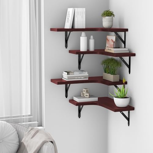 ROMGUAR CRAFT Corner Floating Shelves Wall Mounted Set of 4, Red - Image 5