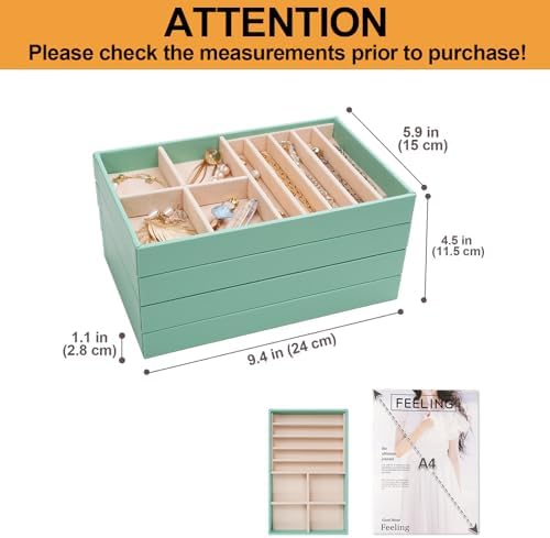 ProCase Stackable Jewelry Organizer Trays for Drawers, Jewelry Drawer Inserts Container Display Case Storage for Earring Necklace Rings Bracelet with Removable Dividers -Mint, 4 Layers - Image 2