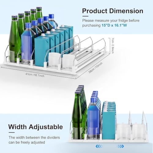 Dayacoco Drink Organizer for Fridge,5 Rows Fridge Soda Can Organizer,20oz 16oz 12oz-Self Pushing Soda Dispenser for Fridge,Adjustable Width-Holds up to 25 Cans,White - Image 2