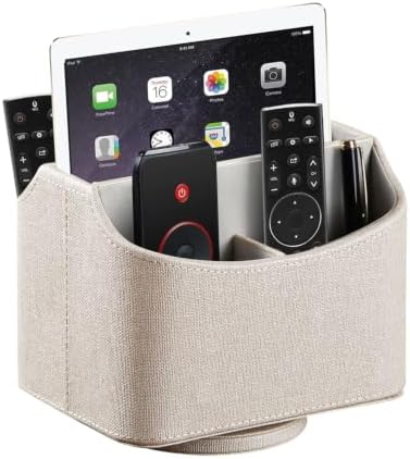 YAPISHI Gold flower pattern Leather Remote Control Holder,360 Degree Spinning Desk TV Remote Caddy/Box,nightstand Organizer for Controller,Media,Cosmetic, Mobile Phone, Pen/Pencil Stationery Storage by YAPISHI