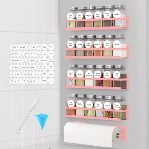 Magnetic Spice Rack with Jars Magnetic Spice Rack for Refrigerator 24 Spice Jars with Label Magnetic Shelves for Fridge 4 Pack Pink by Roysili