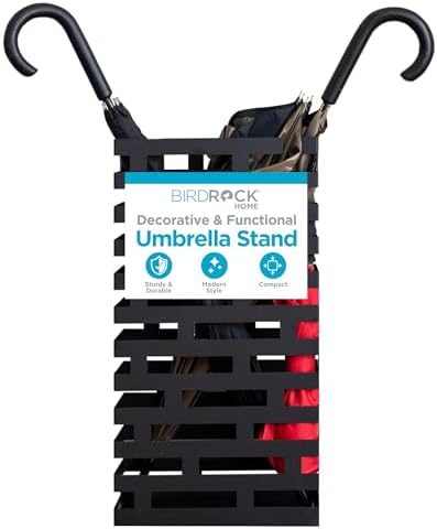 BIRDROCK HOME Umbrella Stand with Removable Water Tray, Black Stripe by BIRDROCKHOME