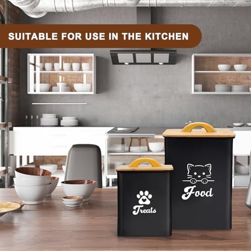 Cat Food Storage Container with Scoop, 2PCS Cat Food Storage Container with Lids Airtight, Cat Treat Jars for Kitchen Counter-7+3Lbs, Cat Cookie Jar for Storage, Black - Image 2