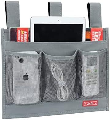 Zafit Hanging Bedside Caddy, Bedside Storage Organizer for Magazine, Phone, Remote control (Classic 4 Pockets-Grey) - Image 2