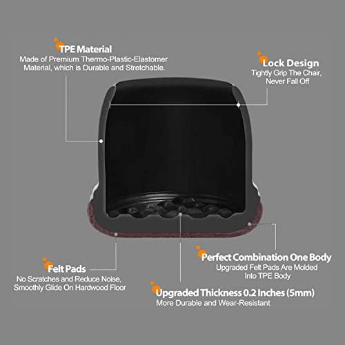 Ezprotekt 24 Pcs Round Silicone Chair Leg Floor Protectors with Felt, Floor Protectors for Chairs, Felt Furniture Pads Cups for Hardwood Floors, Chair Leg Caps Covers (M Fit: 0.86"-1.02", Black) - Image 3