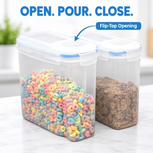 Basicwise Small BPA-Free Plastic Food Cereal Containers with Airtight Spout Lid, Set of 2, Clear - Image 7