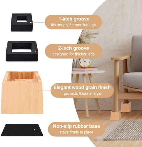Wooden Bed Risers 3 Inch Heavy Duty, Support 2500 lbs, Nature - Image 3