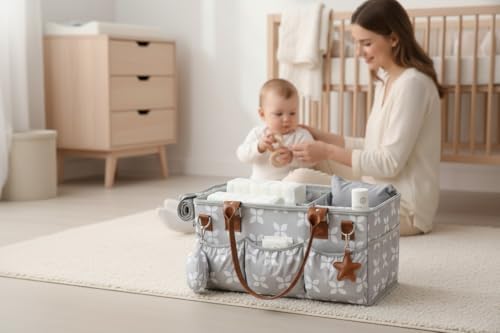 Moteph Diaper Caddy with Changing Mat, Large Baby Diaper Caddy Organizer with Lid, Portable Organizer Basket for Nursery and Car, Shoulder Strap and Pacifier Organizer - Image 7