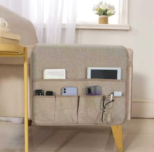 Armchair Caddy for Couch Linen Remote Control Holder with 6 Pockets 1 Piece by luckyjoyreal