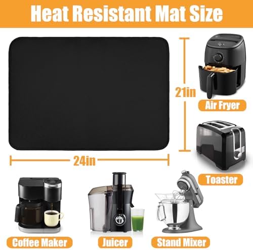 TOHONFOO Heat Resistant Mats for Countertop & Air Fryer, 24x21 in, Black - Image 2
