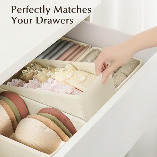 DIMJ Drawer Organizers for Clothing, Set of 8 Fabric Closet Organizers and Storage, Dresser Organizers, Drawer Dividers for Baby Clothes, Socks, Belt, Tie (Beige) - Image 3