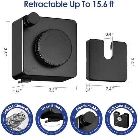 Retractable Clothesline Indoor, Non-Sagging Clothes Line Retracting Outdoors,15.6Ft Heavy Duty Clothes Drying Laundry Line, Wall Mounted Clothesline (Black) - Image 5