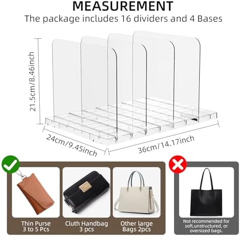 Stackable Bag & Purse Organizer for Closet Shelf Acrylic Shelf Dividers for Closet Organization, Clear Handbag Purse Storage Organizer Divider, Keep Clutch, Wallet, Pocketbook Upright, 4 Pack - Image 6