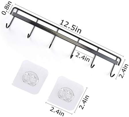 YiZhi Adhesive Wall Hooks Rack Kitchen Rail, Space Saving Utensil Holder No Drilling Wall Mounted Accessory Hanger with 6 Hooks for Kitchen Bathroom Bedroom Pack of 2 (Black) - Image 5