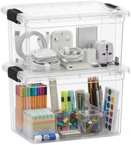 Superio 2.5 Quart Clear Plastic Storage Boxes with Lids, Stackable Organizer Containers, BPA-Free Storage Bins for Home, Office, School & Dorm, 2 Pack by Superio