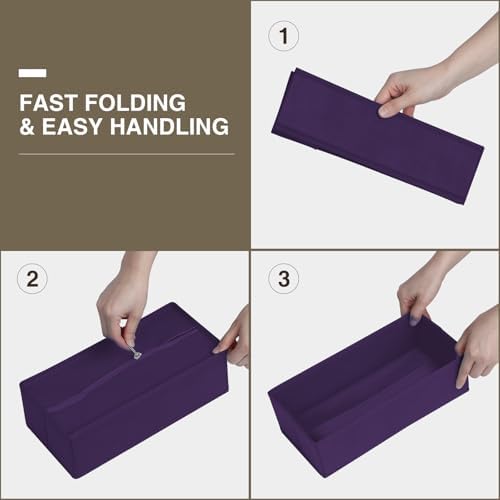 DIMJ Drawer Organizers Clothes, Set of 4 Dresser Organizer Bins, Fabric Closet Organizers and Storage, Shallow Drawer Dividers for Nursery, Clothing, Baby Clothes, Socks, Underwears, Tie (Purple) - Image 2