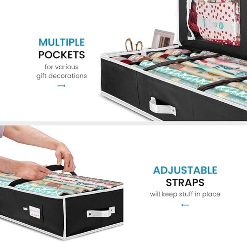 ZOBER Wrapping Paper Storage, Gift Wrapping Organizer Storage, Black/White - Image 2