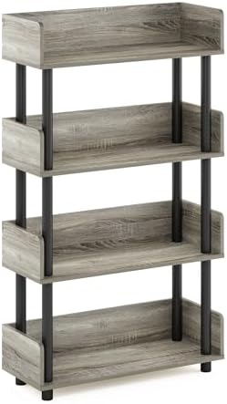 Furinno TURN-N-TUBE 4-Tier Display Shelf, Storage Shelves, Book Shelf, Open Shelves with Rounded Corner Top Edges, for Organization and Storage, Living Room, Home Office, French Oak - Image 6