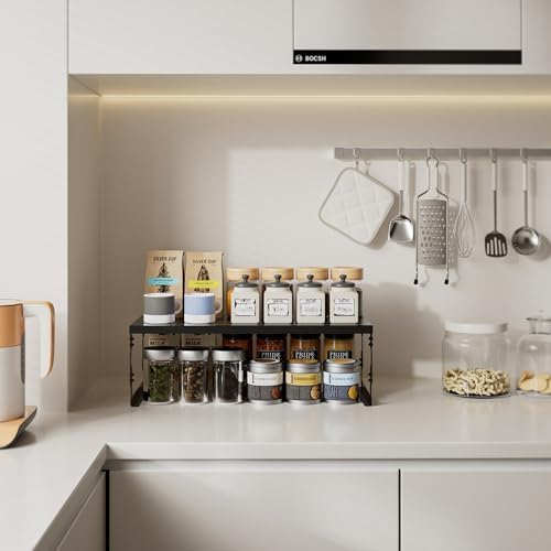 Stackable Expandable Metal Shelf Organizer - Adjustable Wire Storage Rack with Holes for Kitchen, Bathroom, Cabinet, Office - Space Saving, Durable & Sturdy Design（2PACKS/Medium/Black - Image 2