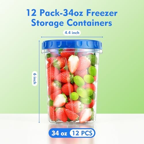 BiuLeon [12 Pack-34oz Freezer Storage Containers, Plastic Soup Containers with Lids, BPA Free Food Storage Containers with Twist Top Lids, Reusable Meal Prep Containers - Image 2