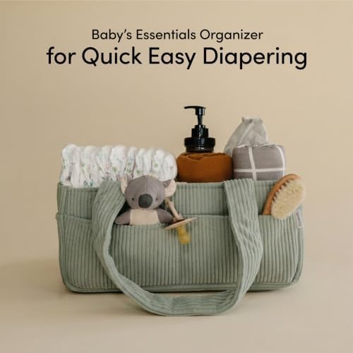 PUTSKA Baby Diaper Caddy Organizer, Nursery Basket, Sage Green Corduroy - Image 2