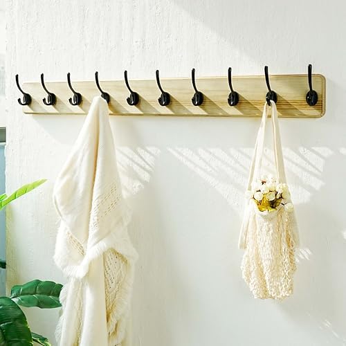 Dseap Coat Rack Wall: 38-1/4" Long, Patented, Heavy-Duty, 10-Double-Hooks Wooden Wall Mounted Coat Rack Coat Hanger Hook Rail for Winter Coats Hat Jacket Clothing, Light Brown - Image 5