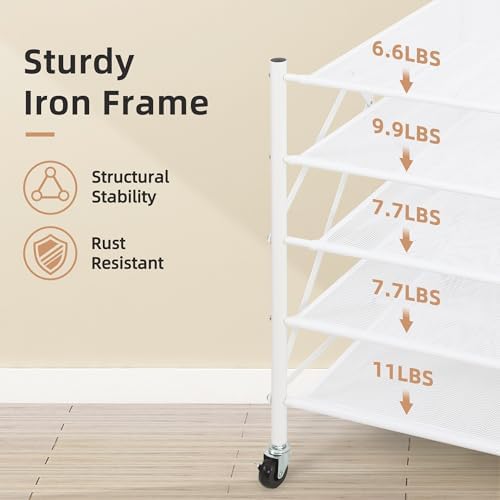 STORAGE MANIAC Sweater Drying Rack, Mesh Clothes Drying Rack, Stackable Laundry Drying Rack, Lay Flat Dryer for Delicates, Portable Dry Rack for Indoor or Outdoor, White, 5 Tier Foldable - Image 6