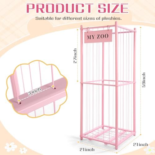 GLDZI Stuffed Animal Storage Zoo, Wooden Stuffed Animal Organizer with Elastic Cords for Boys Girls, Space Saving Toy Plushies Storage Holder for Playroom, Bedroom, Living Room (Pink, Large) - Image 2