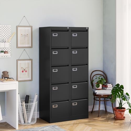 MIIIKO 5 Drawer File Cabinet, Black Vertical Filing Cabinets with Lock, Home Office File Folders Storage Cabinet for Letter Legal File Size. - Image 6